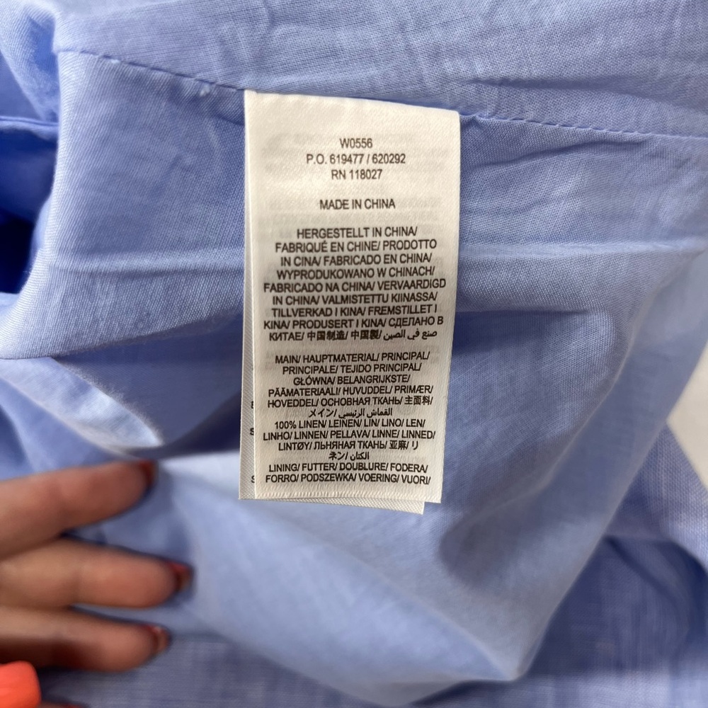Boden Light Blue Linen Midi Dress with Multicolor Button Detail - Picture 10 of 12